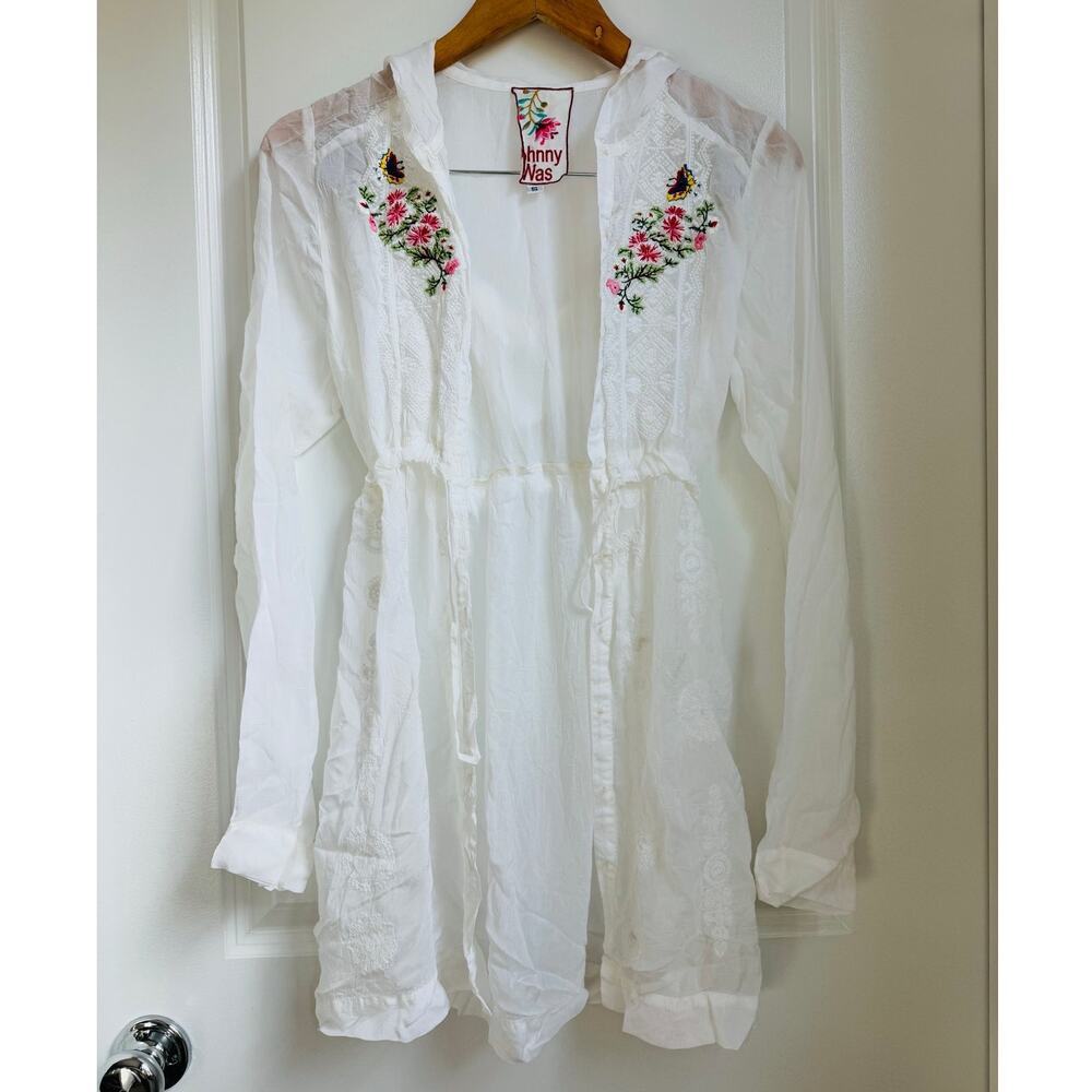 Johnny‎ Was White Long Sleeve Floral Embroidered Tunic - Size Small